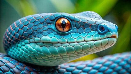 Fototapeta premium Close-Up of Vibrant Blue Green Tree Python in Natural Habitat