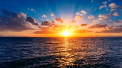 Obraz premium 広々とした真夏の夕焼け 空と海 背景素材 チラシ・バナー・動画素材 AI生成素材