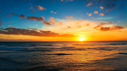 Obraz premium 広々とした真夏の夕焼け 空と海 背景素材 チラシ・バナー・動画素材 AI生成素材