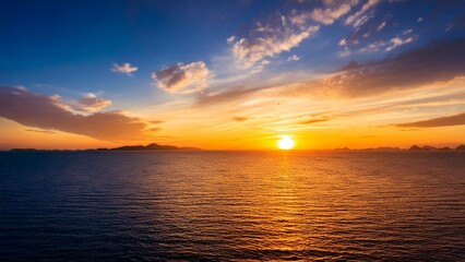 Obraz premium 広々とした真夏の夕焼け 空と海 背景素材 チラシ・バナー・動画素材 AI生成素材