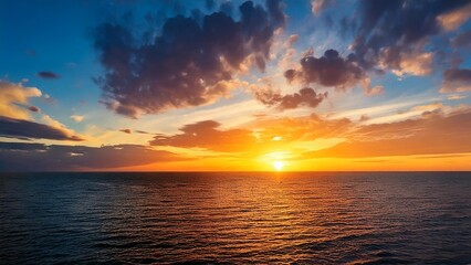 Obraz premium 広々とした真夏の夕焼け 空と海 背景素材 チラシ・バナー・動画素材 AI生成素材