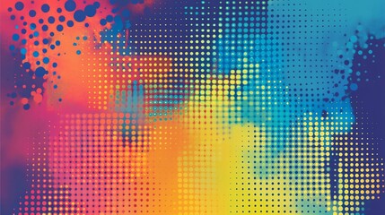 Abstract background with colorful dots and splashes on dark and bright gradient surface