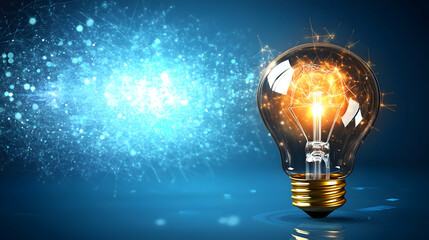 Glowing lightbulb idea; network background
