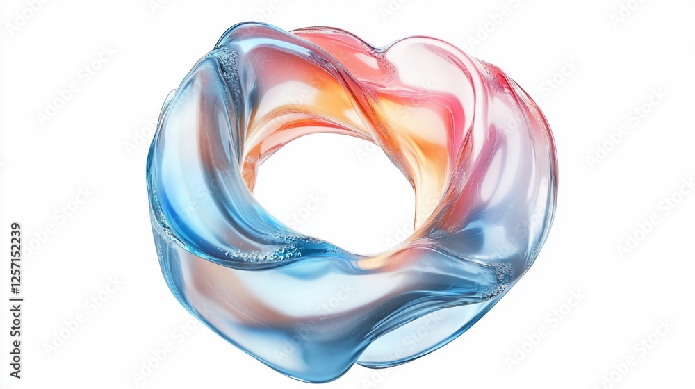 Poster abstract 3d render of a curving, transparent shape with gradient colors on white