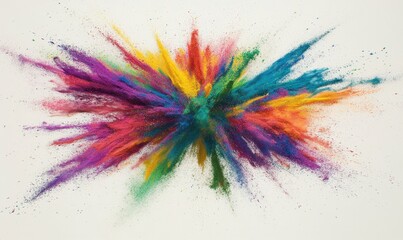 Fototapeta premium Colorful powder explosion on white background; vibrant celebration, design element