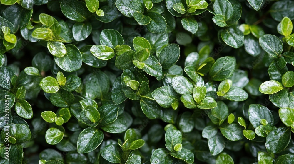Poster lush green leaves form a dense and glossy botanical pattern