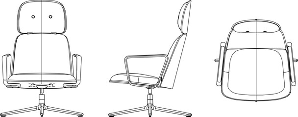 silhouette vector sketch illustration of office work chair detail design with modern design