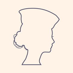 Portrait of flight attendant or policewoman. Face side view icon. Elegant silhouettes of a female head. Avatar profile sign