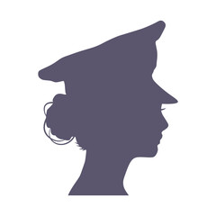 Policewoman face side view icon. Elegant silhouettes of a female head. Avatar profile sign