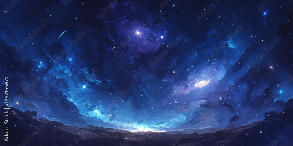 Wall mural abstract cosmic background with swirling galaxies and star clusters. emphasizing the vastness of the