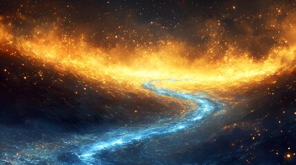 Fiery Celestial River Abstract Fantasy Art of a Burning Sky and Glowing Water Stream