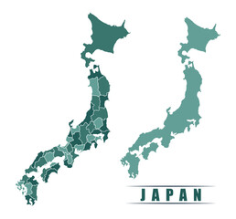 Japan simple flat political map with states border