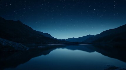 Serene Nighttime Lake Surrounded by Majestic Mountains
