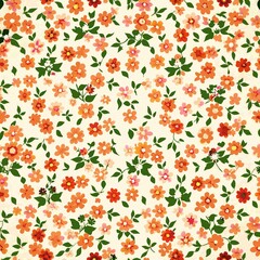 Seamless Floral Pattern with Vibrant Orange and Green Leaves