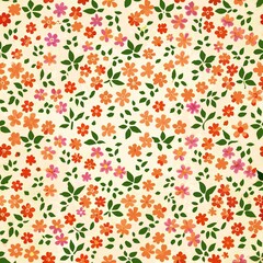 Seamless Floral Pattern with Vibrant Orange and Green Leaves