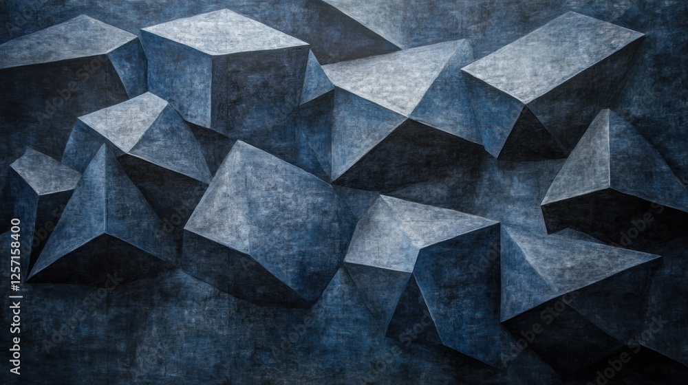Poster Multiple dark blue geometric shapes create an abstract pattern