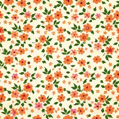 Seamless Floral Pattern with Vibrant Orange and Green Leaves