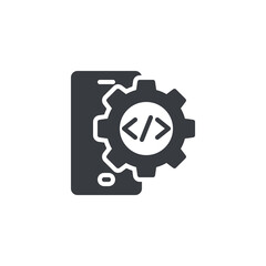 Smartphone with a gear and code vector icon
