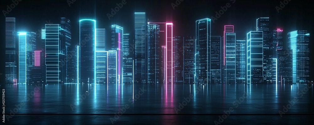 Poster a futuristic metropolis built into a massive asteroid, illuminated with neon lights, hovering transp
