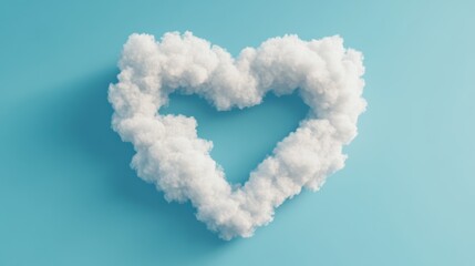 Naklejka premium A fluffy cloud forms a heart shape against a light blue background, evoking feelings of love and tranquility.