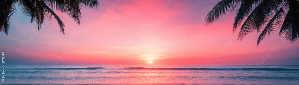 Aufkleber sunset over a tranquil beach with gentle waves and colorful sky reflecting on the water surface