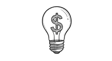Dollar Sign Light Bulb Sketch Representing Financial Ideas and Business Concepts