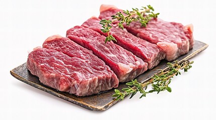 Fototapeta premium Succulent Beef Steak Slices Beautifully Arranged on Plate