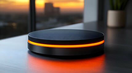 3D Illustration Glowing Orange Device Technology Innovation Product Design Modern Futuristic Desk Sunset