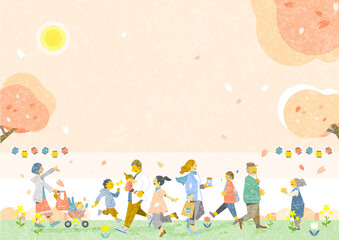 Obraz premium People enjoying cherry blossom viewing Stylish Japanese-style background material