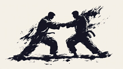 Silhouette Illustration of Jiu-Jitsu Players Fighting