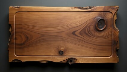 A cutting board crafted from rich, aged wood centered over a leather table