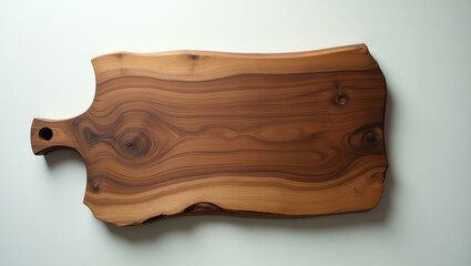 A cutting board crafted from rich, aged wood centered over an aluminum table