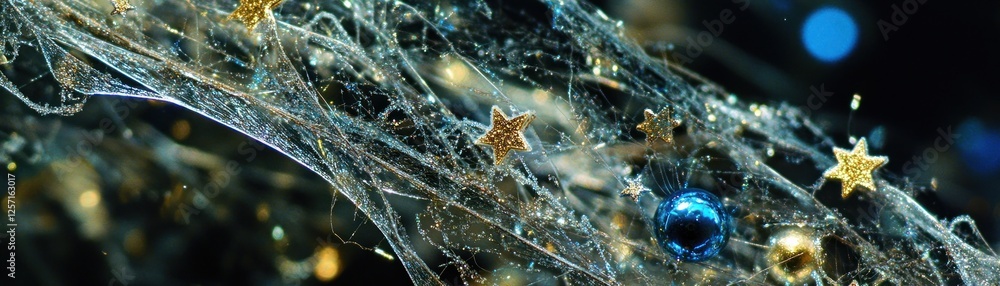 Poster decorative christmas ornaments entangled in a delicate cobweb display