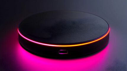 3D Illustration - Futuristic Neon Glowing Podium, Platform, Technology, Innovation, Design, Dark, Pink, Light, Circle, Modern