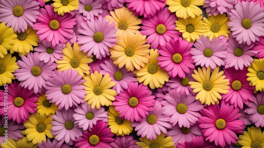Poster a vibrant collection of assorted flowers in various colors arranged together in a natural setting