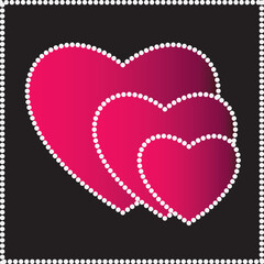 valentine red heart with golden dots ribbon isolated on black background.