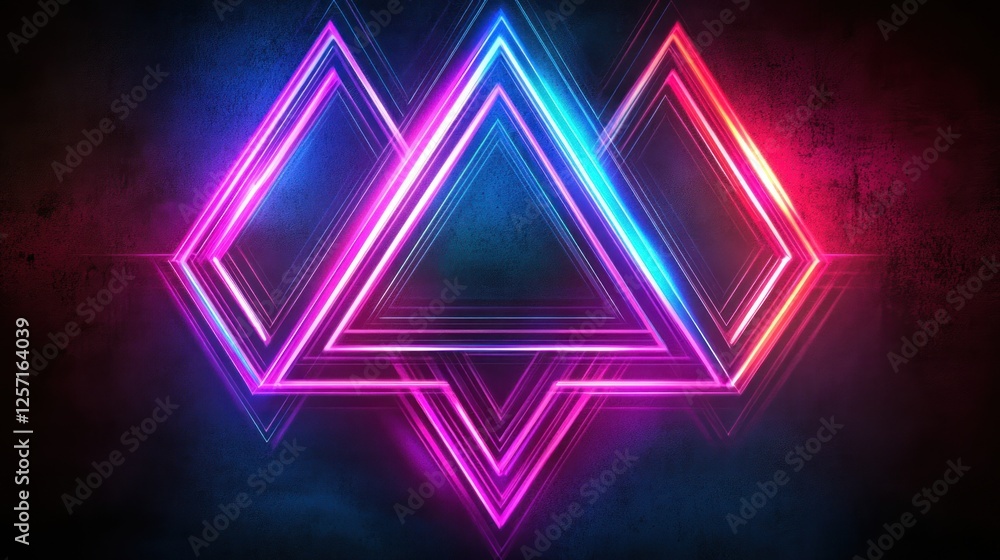Poster geometric neon lights form a triangle and diamond shapes