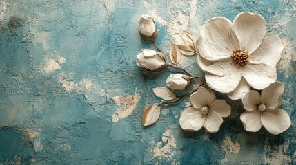 Fototapeta premium Artistic rendering of flowers and buds on a textured background