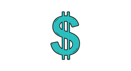 Hand Drawn Teal Dollar Sign Isolated on White Background
