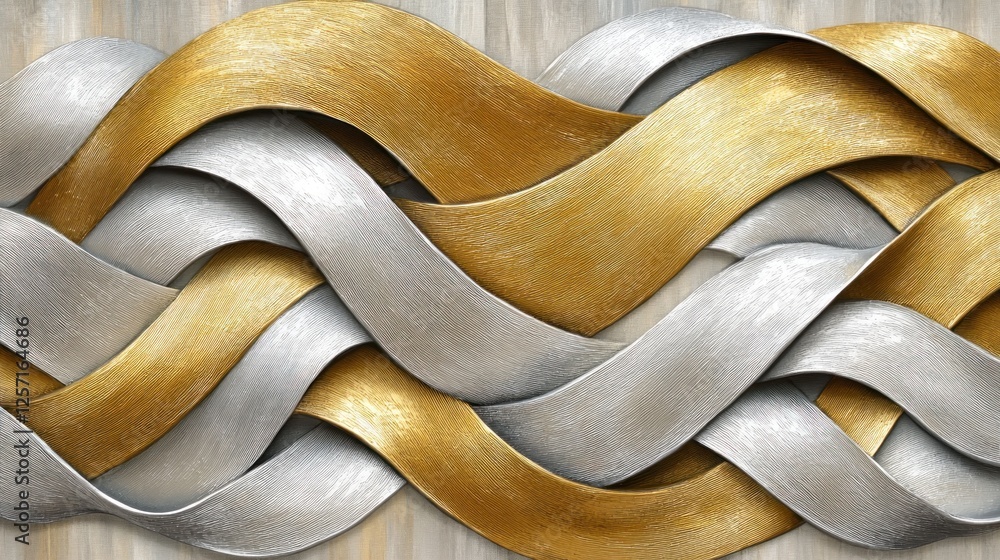 Poster interwoven ribbons of gold and silver create abstract pattern