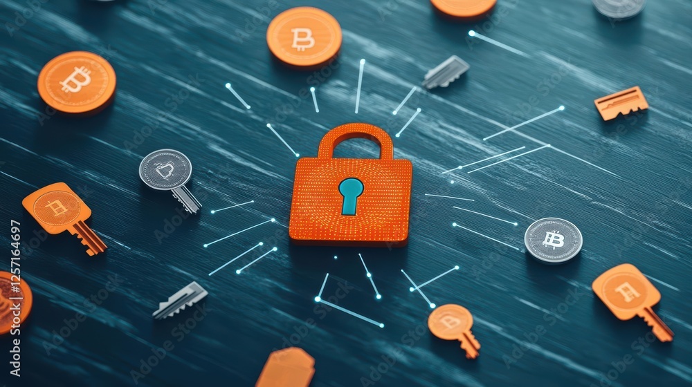 Poster Padlock with cryptographic symbols representing security and encryption concepts in digital technology