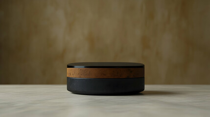 3D Render Illustration - Black and Cork Container on Table with Wood Background
