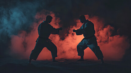 Silhouette Illustration of Jiu-Jitsu Players Fighting