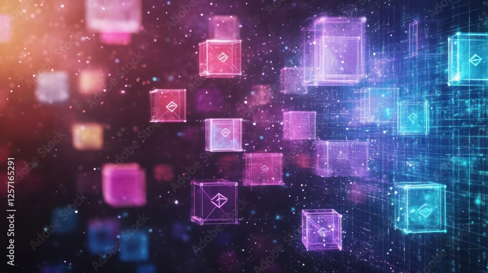 Poster Colorful background filled with various icons representing different themes and concepts in a vibrant design
