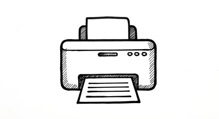 Simple Printer Sketch Printing Documents on White Background for Office