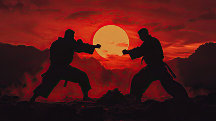 Silhouette Illustration of Jiu-Jitsu Players Fighting