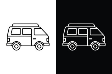 Minimalist Camper Icon. Clean Black & White Silhouette