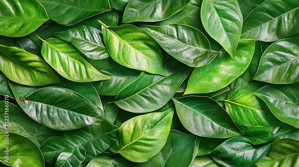 Poster lush vibrant green leaves overlapping each other in a dense pattern