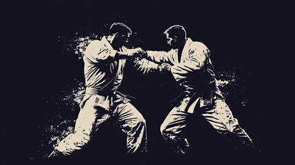 Silhouette Illustration of Jiu-Jitsu Players Fighting