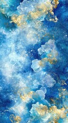 Obraz premium Blue gold abstract art, swirling clouds, background texture, phone wallpaper